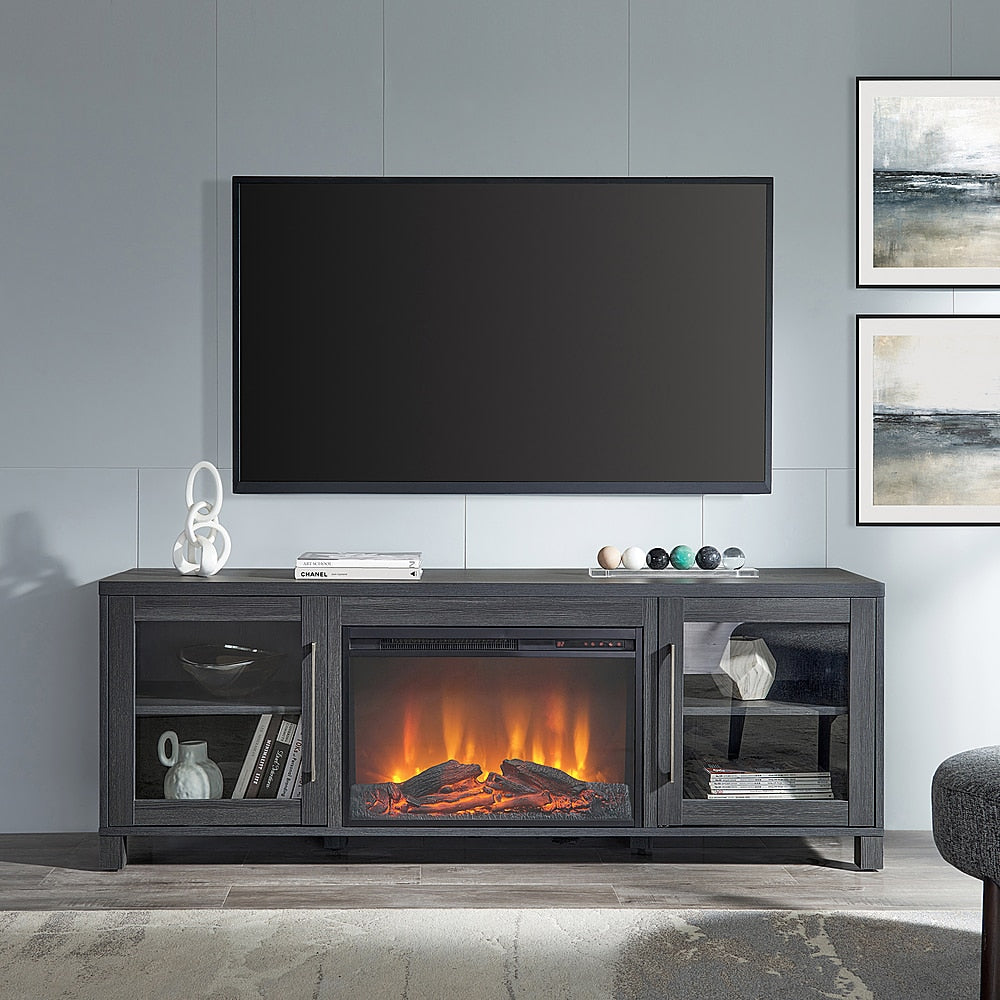 Camden&Wells - Quincy Log Fireplace TV Stand for TVs up to 80" - Charcoal Gray_2