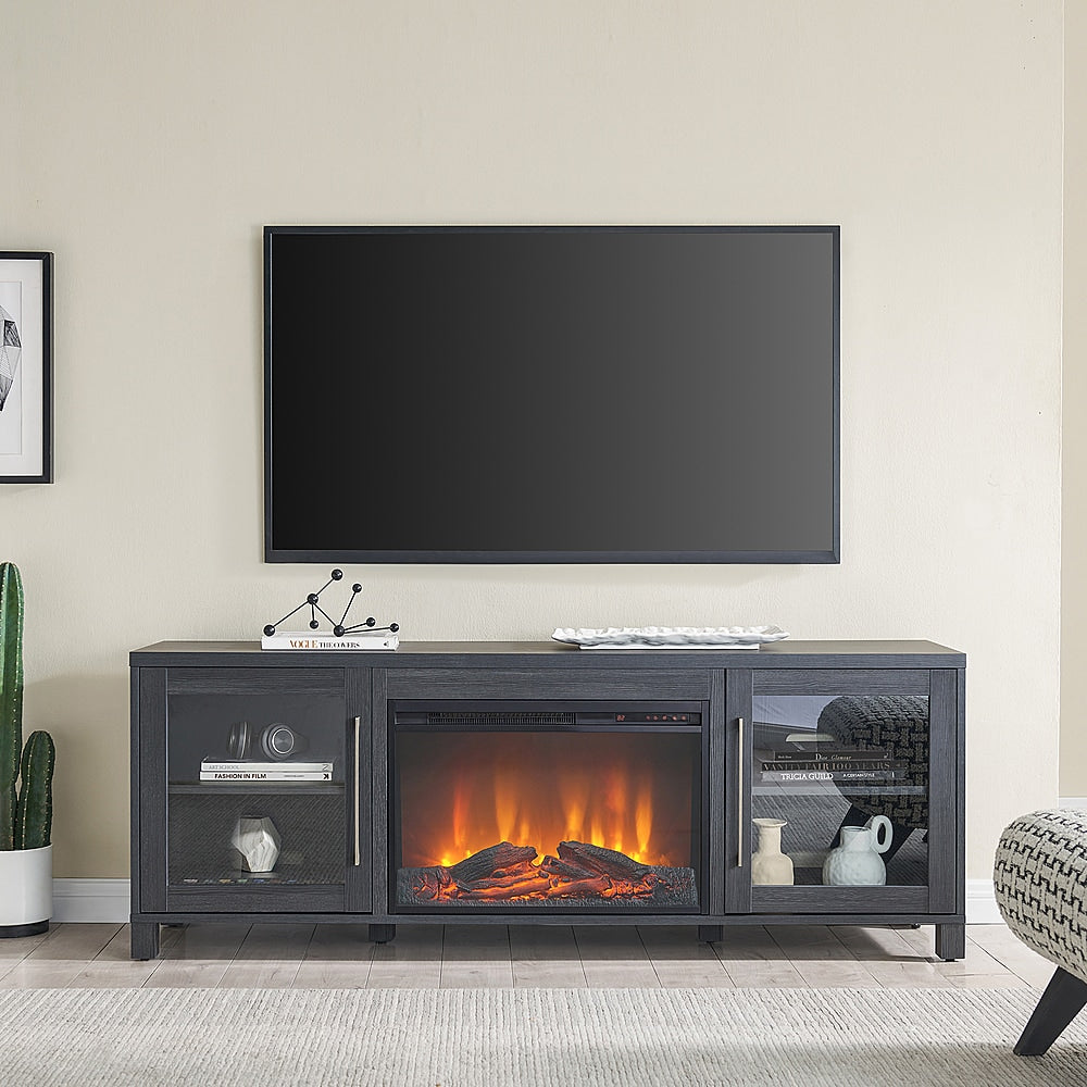 Camden&Wells - Quincy Log Fireplace TV Stand for TVs up to 80" - Charcoal Gray_1