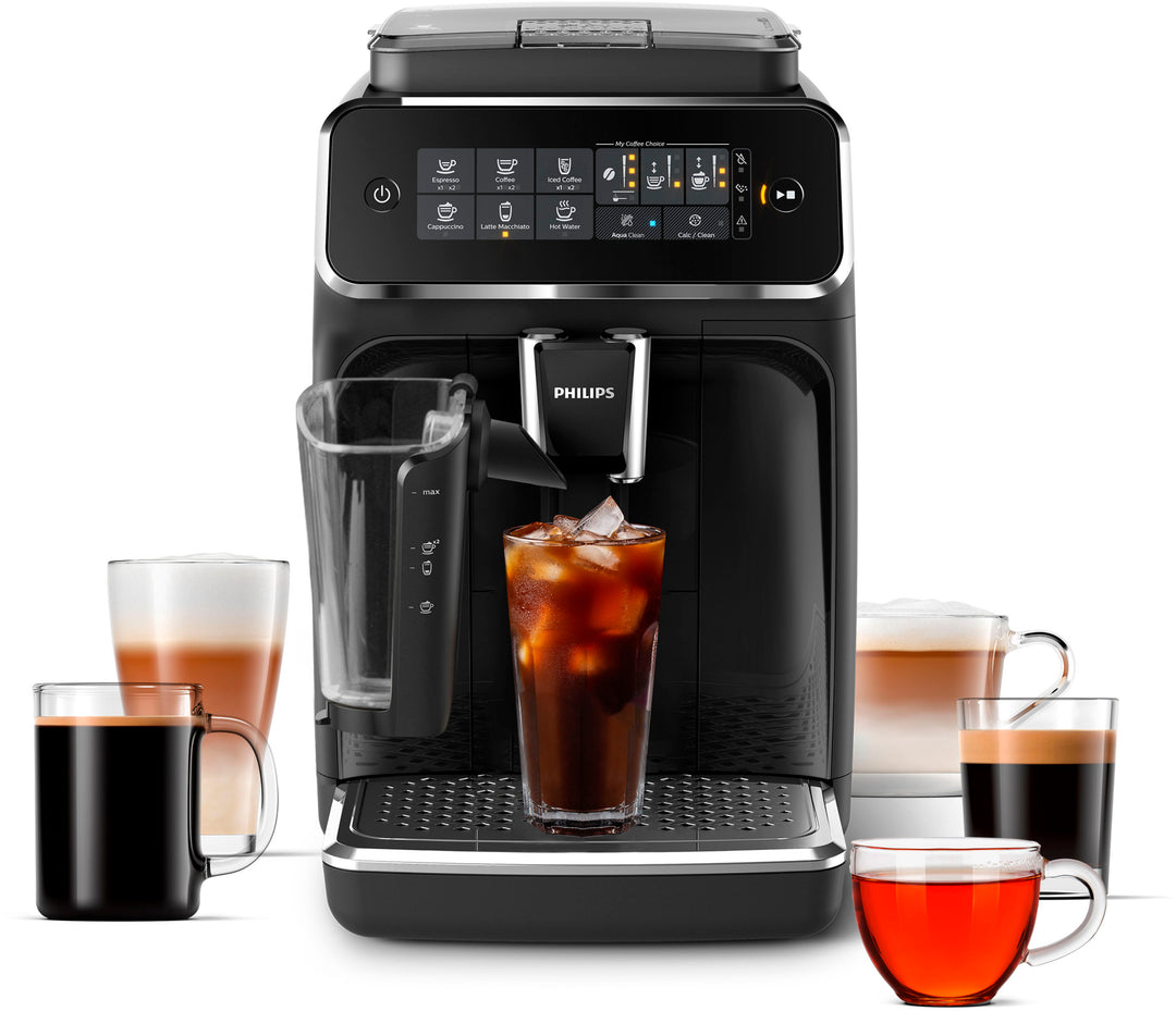 Philips 3200 Series Fully Automatic Espresso Machine with LatteGo Milk Frother and Iced Coffee, 5 Coffee Varieties - Black_0