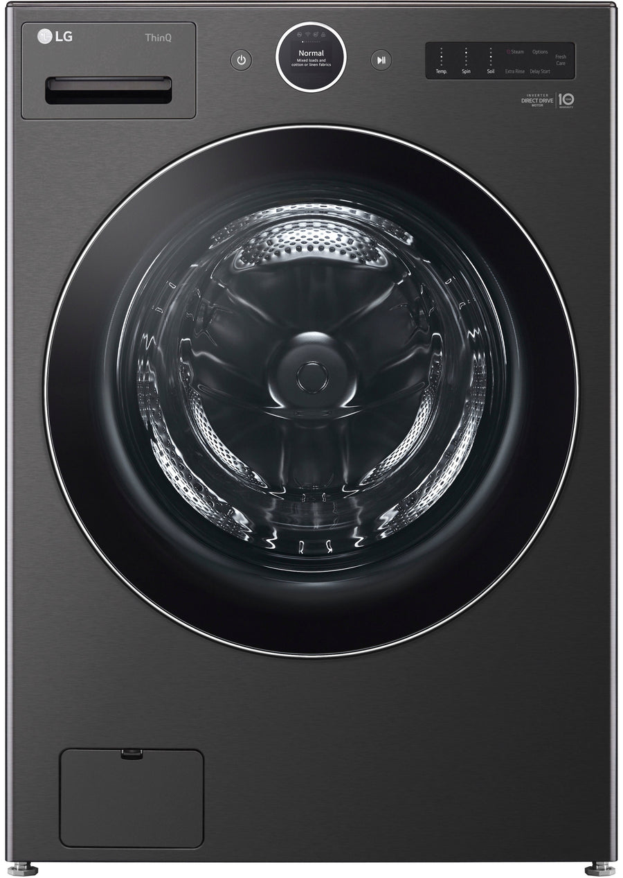 LG - 5.0 Cu. Ft. High-Efficiency Stackable Smart Front Load Washer with Steam and TurboWash 360 - Black steel_0