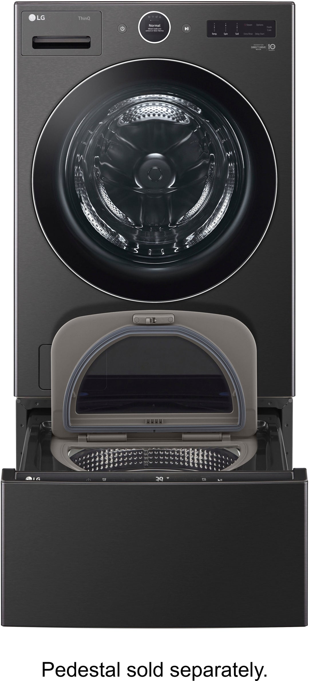 LG - 5.0 Cu. Ft. High-Efficiency Stackable Smart Front Load Washer with Steam and TurboWash 360 - Black steel_17