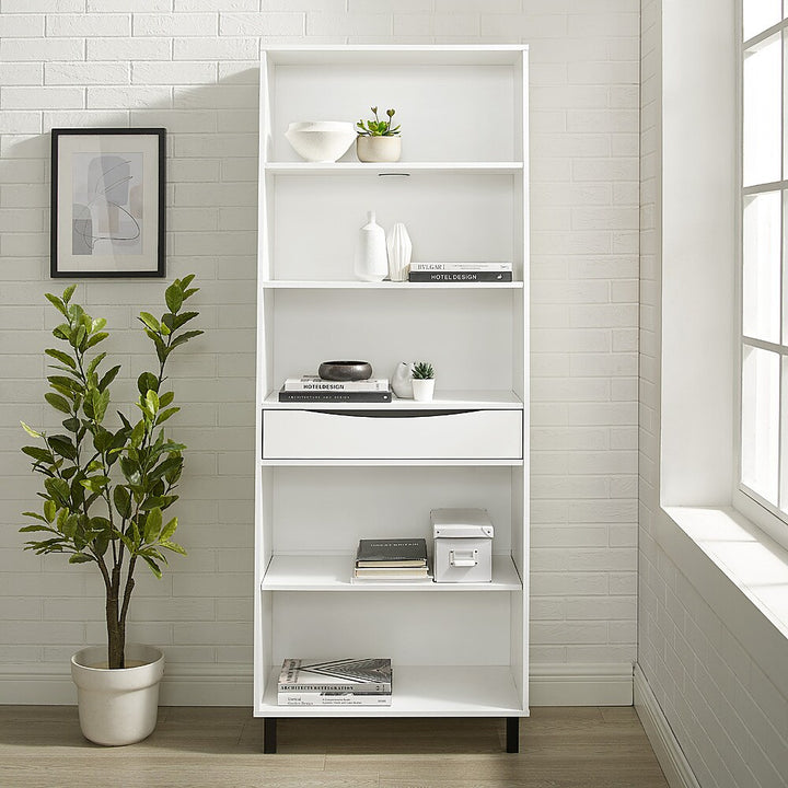 Walker Edison - Modern Drawer 5-Shelf Tall Bookcase - Solid White_2