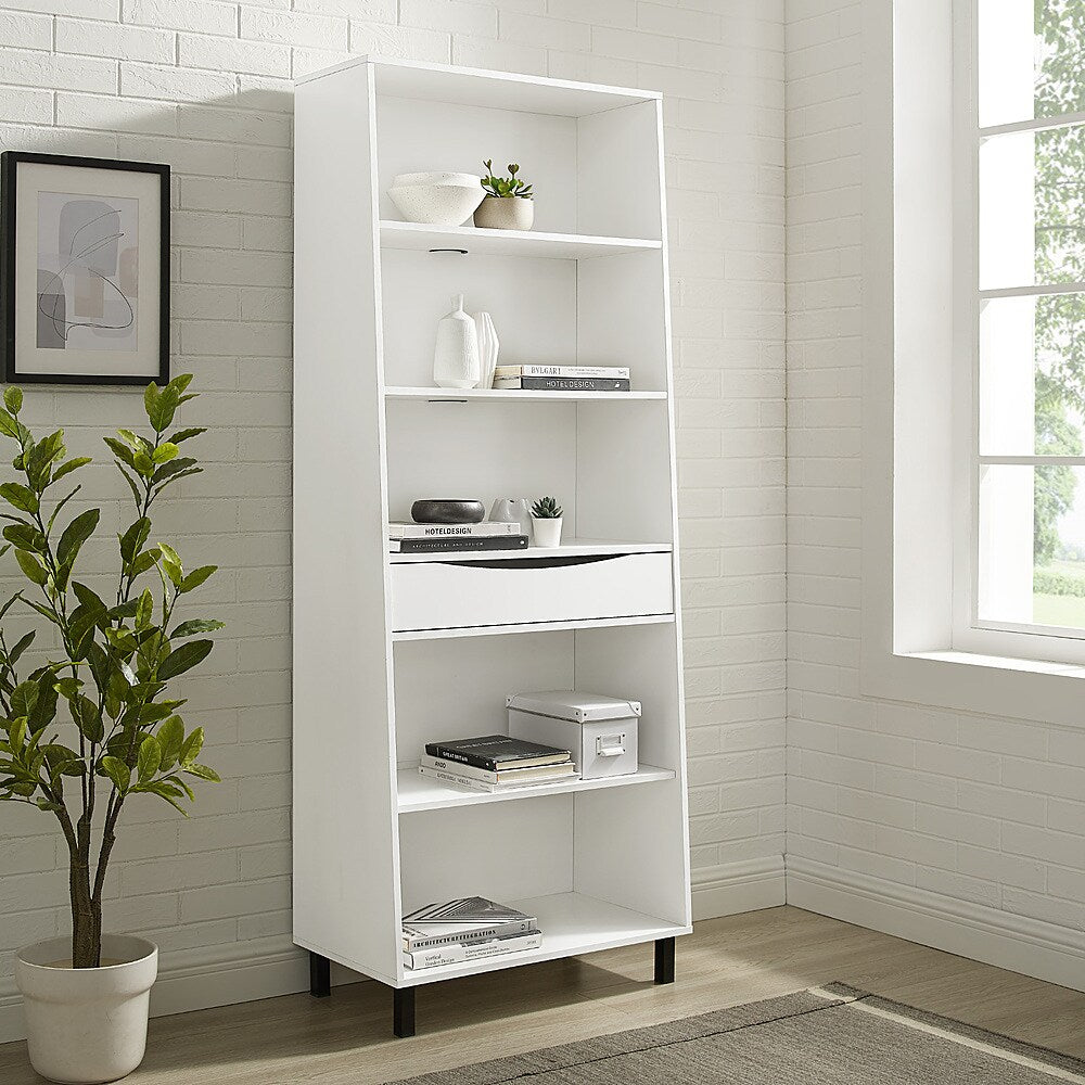 Walker Edison - Modern Drawer 5-Shelf Tall Bookcase - Solid White_3