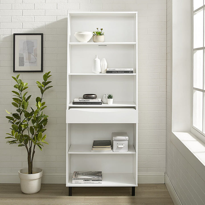 Walker Edison - Modern Drawer 5-Shelf Tall Bookcase - Solid White_11
