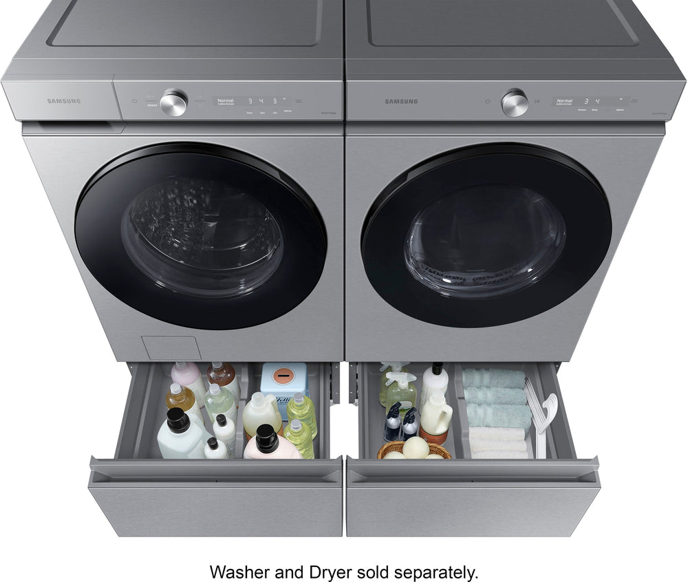 Samsung - Bespoke 27-in Laundry Pedestal with Storage Drawer - Silver steel_1