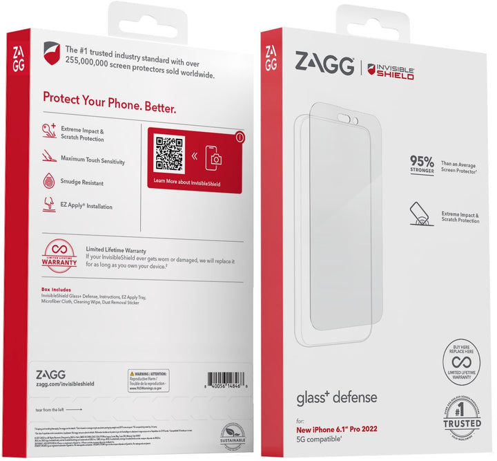 ZAGG - InvisibleShield Glass+ Defense Screen Protector for Apple iPhone 14 Pro_1