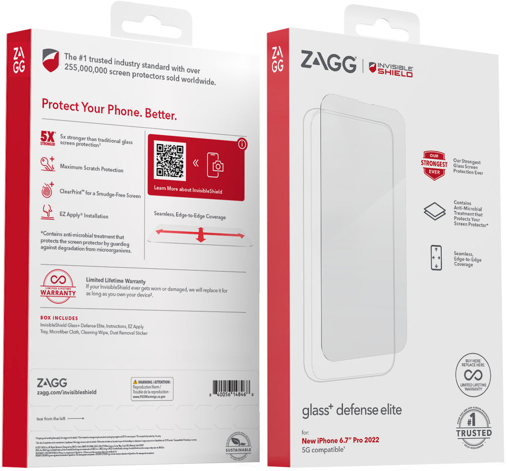 ZAGG - InvisibleShield Glass+ Defense Elite Maximum Edge-to-Edge Impact & Scratch Screen Protector for Apple iPhone 14 Pro Max_1