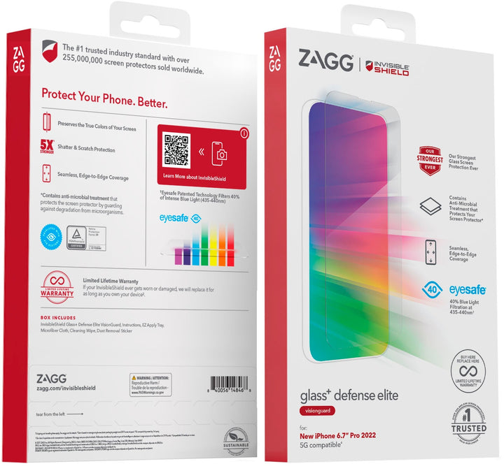 ZAGG - InvisibleShield Glass+ Defense Elite VisionGuard Blue Light Filtering Screen Protector for Apple iPhone 14 Pro Max_1