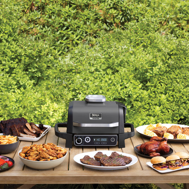 Ninja - Woodfire 7-in-1 Outdoor Grill, Master Grill, BBQ Smoker, & Outdoor Air Fryer with Woodfire Technology - Grey_1