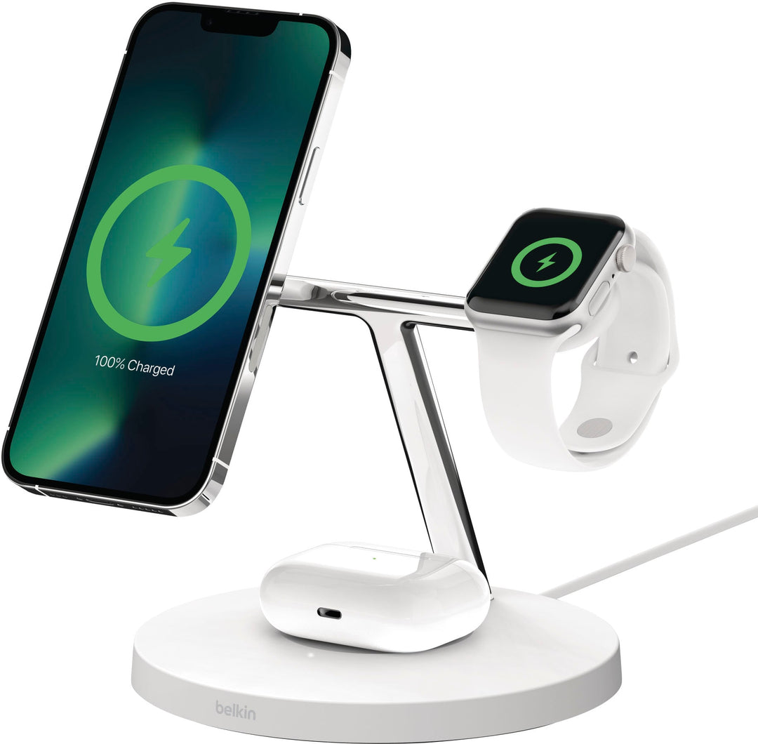 Belkin - BOOST↑CHARGE PRO 3-in-1 Wireless Charging Stand with MagSafe for iPhone 14/13/12 Series Devices - White_0