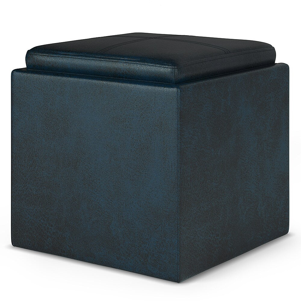 Simpli Home - Rockwood Cube Storage Ottoman with Tray - Distressed Dark Blue_1