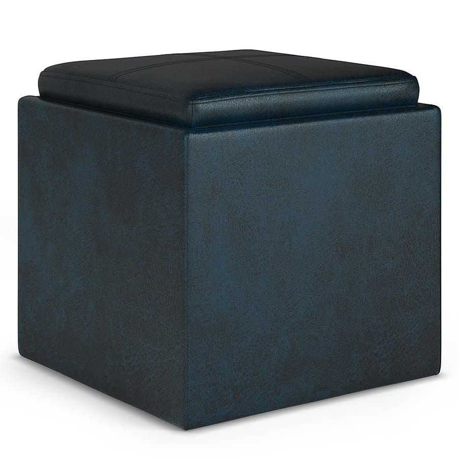 Simpli Home - Rockwood Cube Storage Ottoman with Tray - Distressed Dark Blue_0