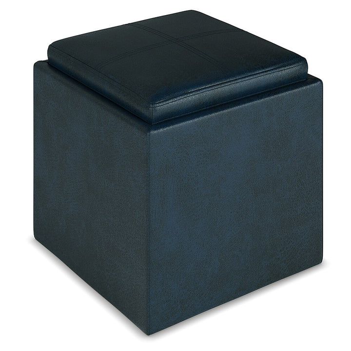 Simpli Home - Rockwood Cube Storage Ottoman with Tray - Distressed Dark Blue_6