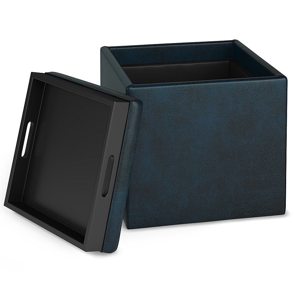 Simpli Home - Rockwood Cube Storage Ottoman with Tray - Distressed Dark Blue_3