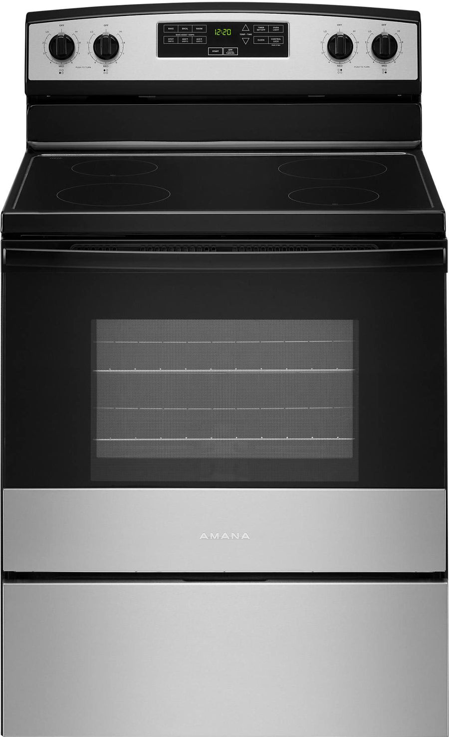 Amana - 4.8 Cu. Ft. Freestanding Double Oven Electric Range with Versatile Cooktop - Stainless steel_0