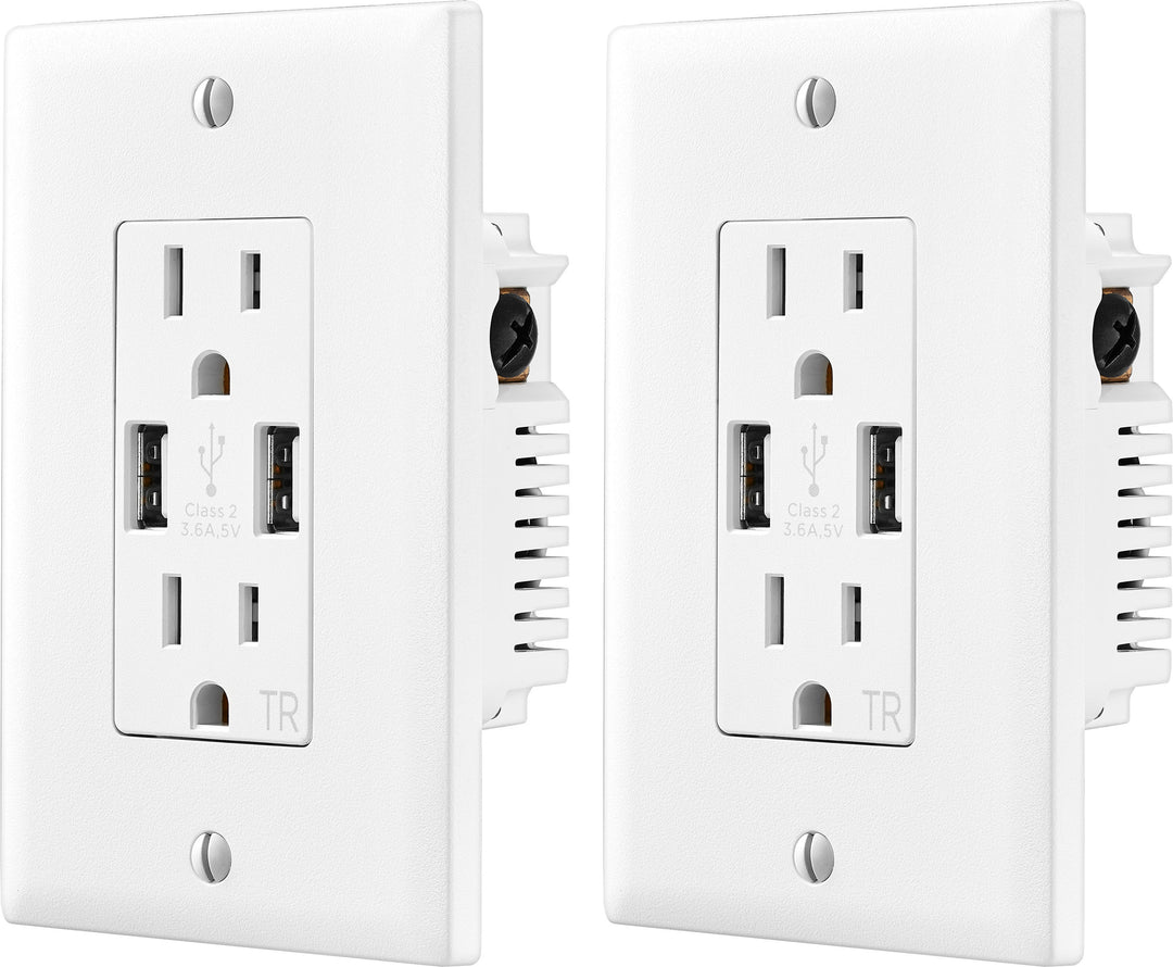 Insignia™ - 2 Pack - 2-Outlet In-Wall Outlet with 2 USB Ports - White_0