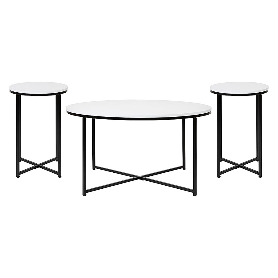 Flash Furniture - Hampstead Collection Coffee and End Table Set - Laminate Top with Crisscross Frame, 3 Piece Occasional Table Set - White/Matte Black_0