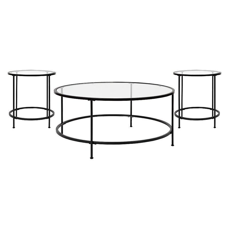 Flash Furniture - Astoria Collection Coffee and End Table Set - Glass Top with Round Frame - 3 Piece Occasional Table Set - Clear/Matte Black_0