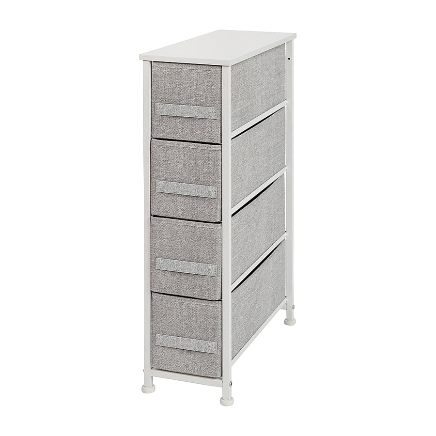 Flash Furniture - 4 Drawer Slim Wood Top Cast Iron Frame Vertical Storage Dresser with Easy Pull Fabric Drawers - White/Gray_0