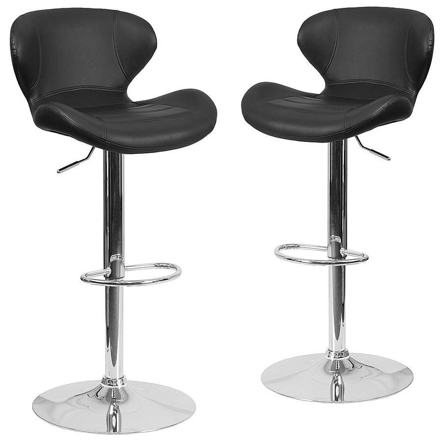 Flash Furniture - 2 Pack Contemporary Vinyl Adjustable Height Barstool with Curved Back and Chrome Base - Black Vinyl_0