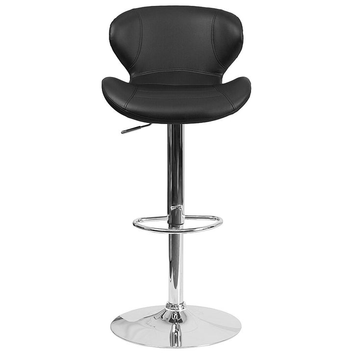 Flash Furniture - 2 Pack Contemporary Vinyl Adjustable Height Barstool with Curved Back and Chrome Base - Black Vinyl_4