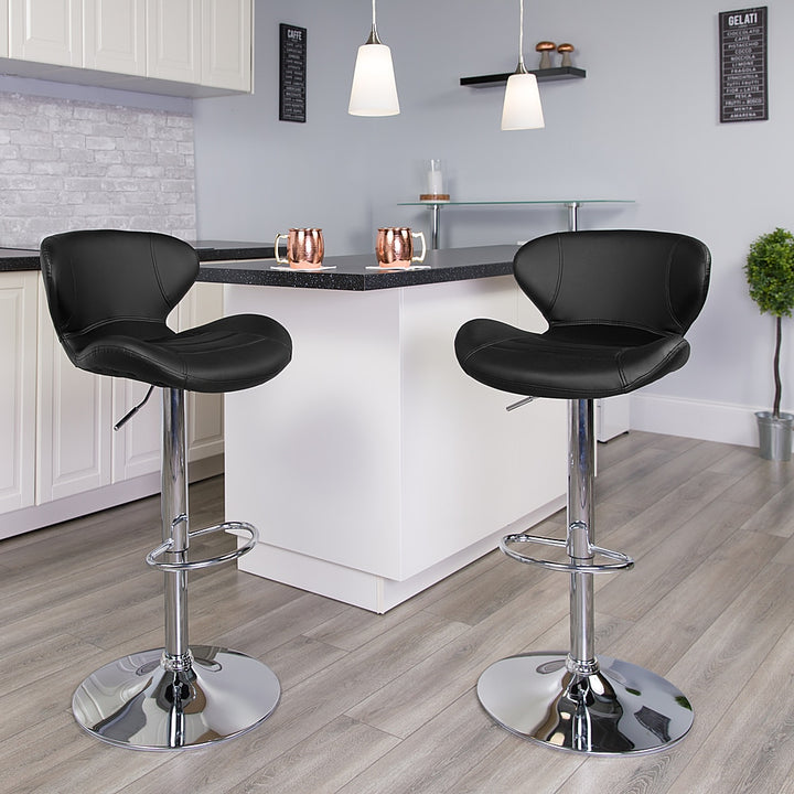 Flash Furniture - 2 Pack Contemporary Vinyl Adjustable Height Barstool with Curved Back and Chrome Base - Black Vinyl_5