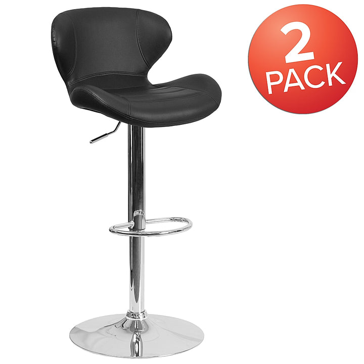 Flash Furniture - 2 Pack Contemporary Vinyl Adjustable Height Barstool with Curved Back and Chrome Base - Black Vinyl_2