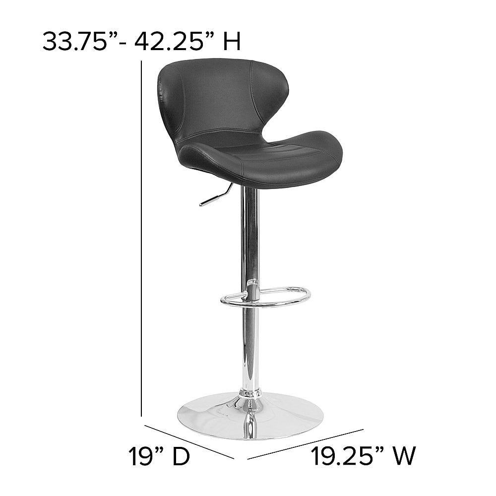 Flash Furniture - 2 Pack Contemporary Vinyl Adjustable Height Barstool with Curved Back and Chrome Base - Black Vinyl_11