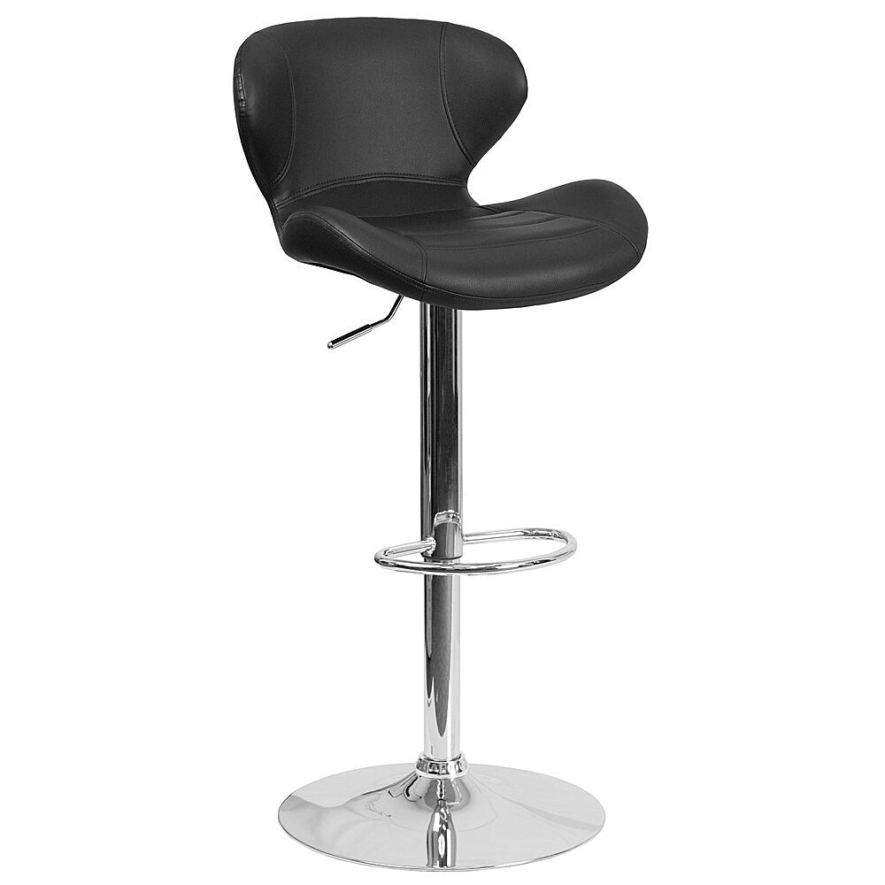 Flash Furniture - 2 Pack Contemporary Vinyl Adjustable Height Barstool with Curved Back and Chrome Base - Black Vinyl_8