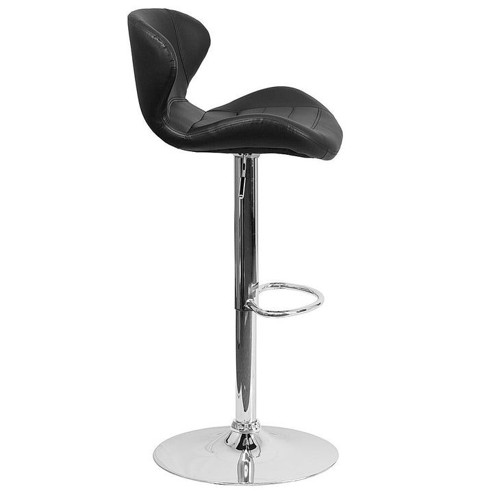 Flash Furniture - 2 Pack Contemporary Vinyl Adjustable Height Barstool with Curved Back and Chrome Base - Black Vinyl_7