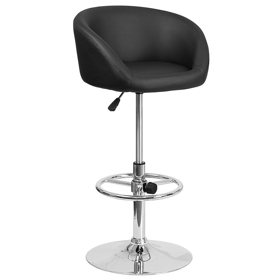 Flash Furniture - Contemporary Adjustable Height Barstool with Barrel Back and Chrome Base - Black Vinyl_0