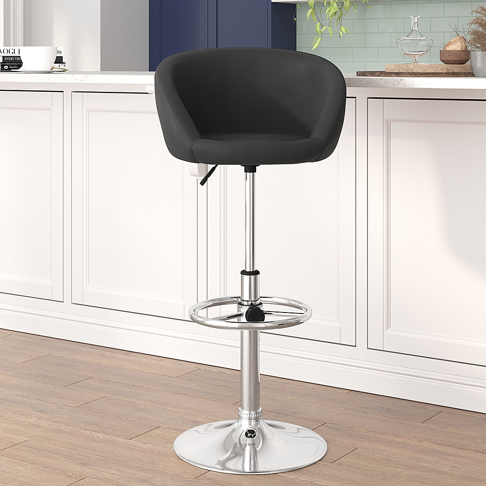 Flash Furniture - Contemporary Adjustable Height Barstool with Barrel Back and Chrome Base - Black Vinyl_10