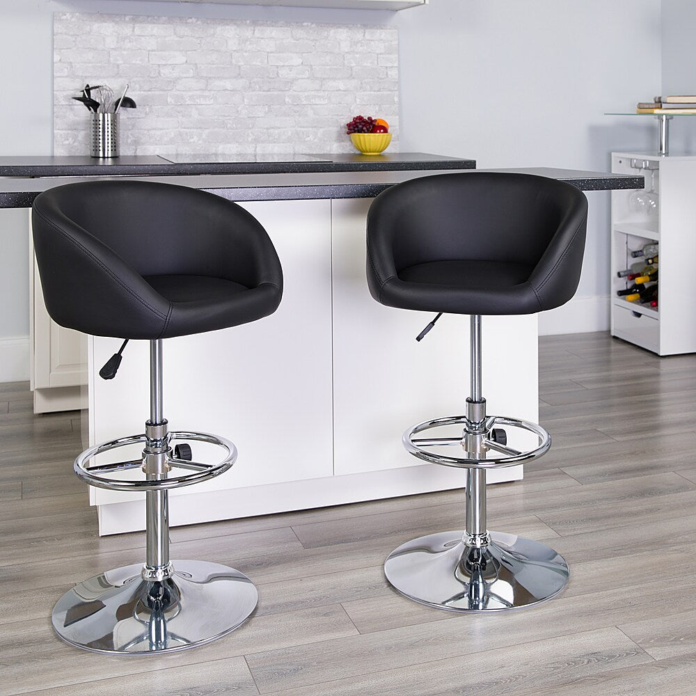 Flash Furniture - Contemporary Adjustable Height Barstool with Barrel Back and Chrome Base - Black Vinyl_2