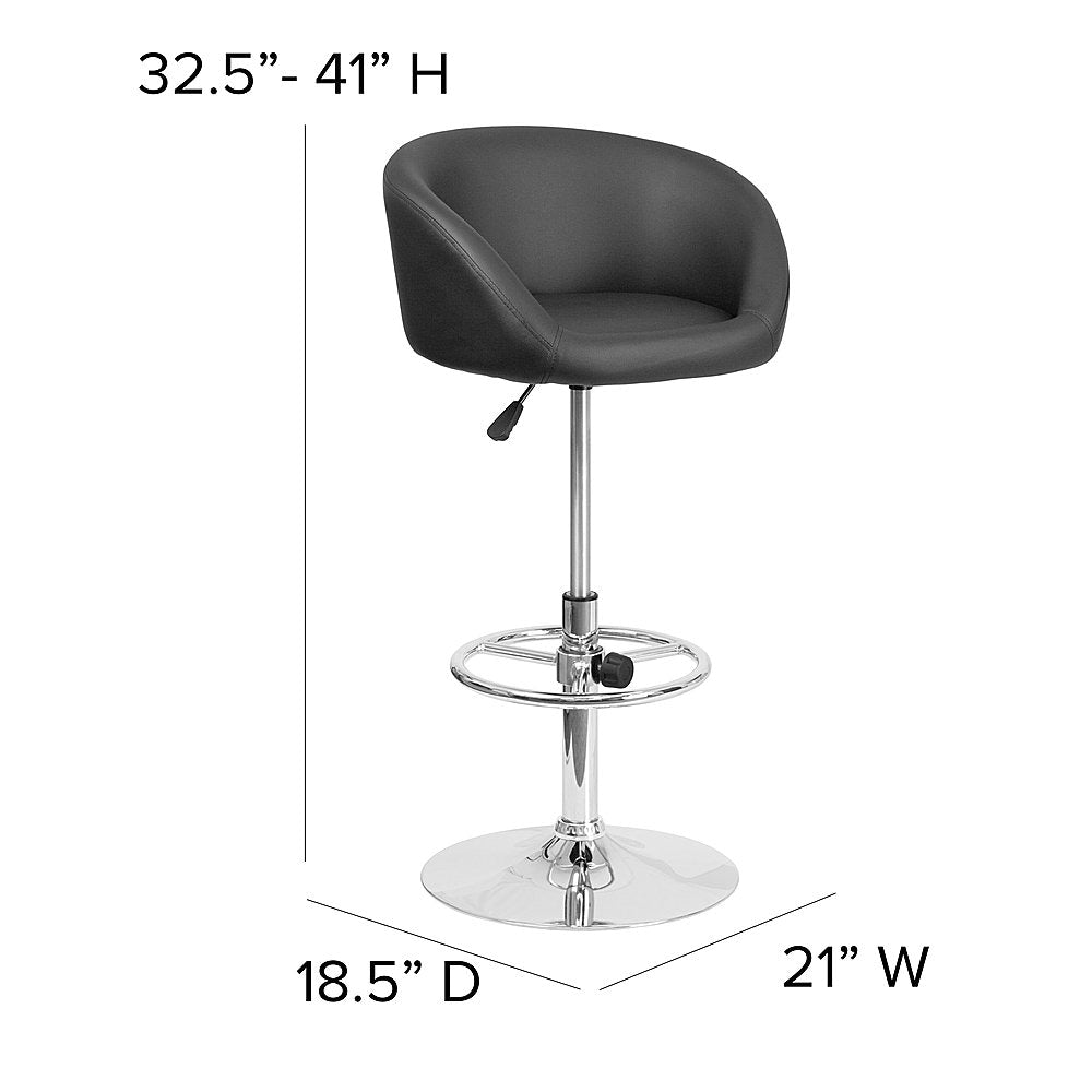 Flash Furniture - Contemporary Adjustable Height Barstool with Barrel Back and Chrome Base - Black Vinyl_7