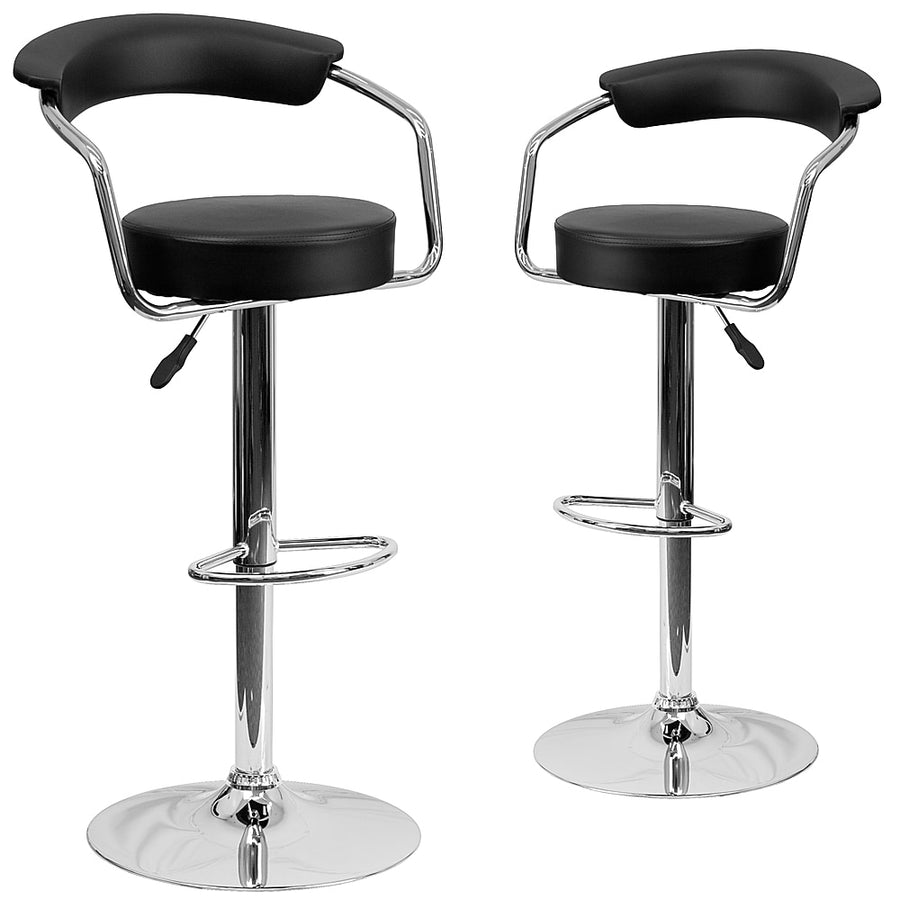 Flash Furniture - 2 Pack Contemporary Vinyl Adjustable Height Barstool with Arms and Chrome Base - Black_0