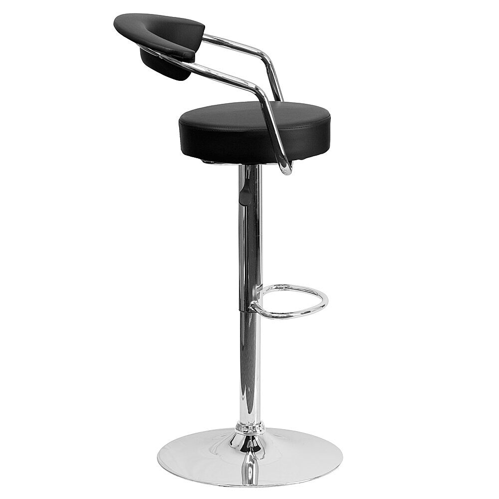 Flash Furniture - 2 Pack Contemporary Vinyl Adjustable Height Barstool with Arms and Chrome Base - Black_1