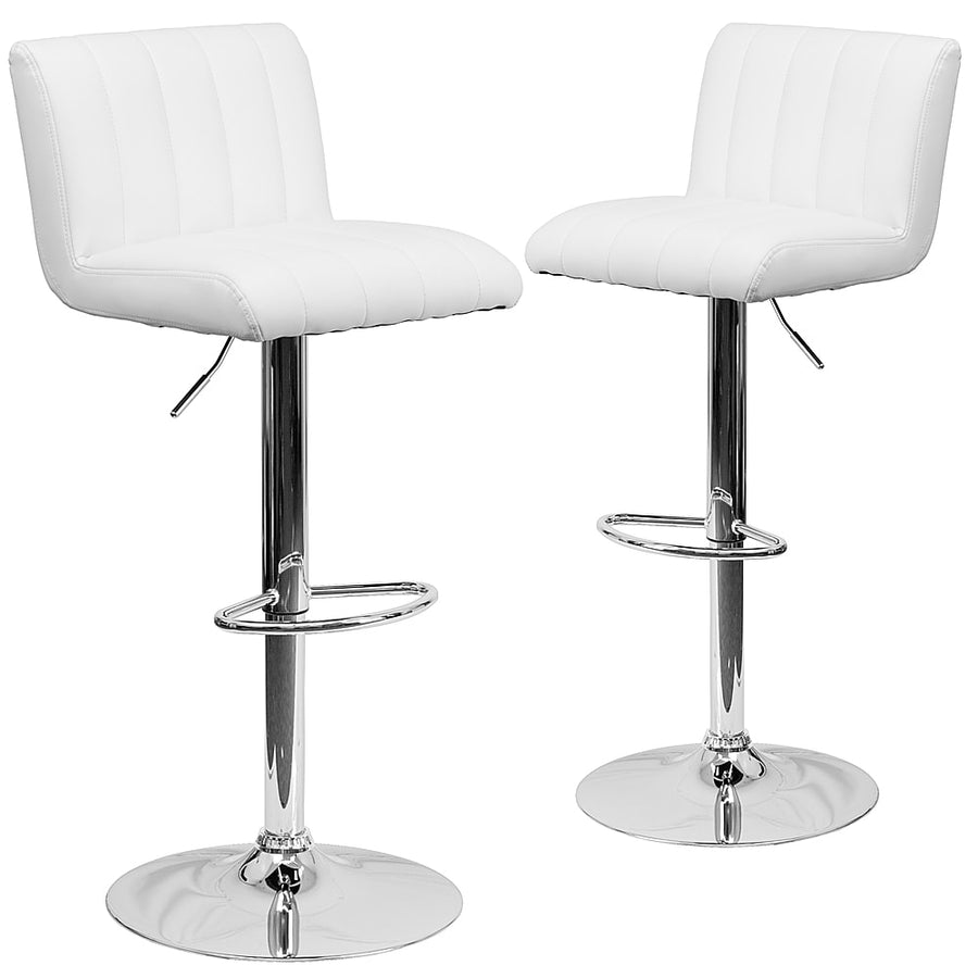 Flash Furniture - 2 Pk. Contemporary Vinyl Adjustable Height Barstool with Vertical Stitch Back/Seat and Chrome Base - White_0