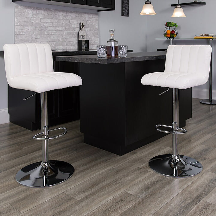 Flash Furniture - 2 Pk. Contemporary Vinyl Adjustable Height Barstool with Vertical Stitch Back/Seat and Chrome Base - White_7