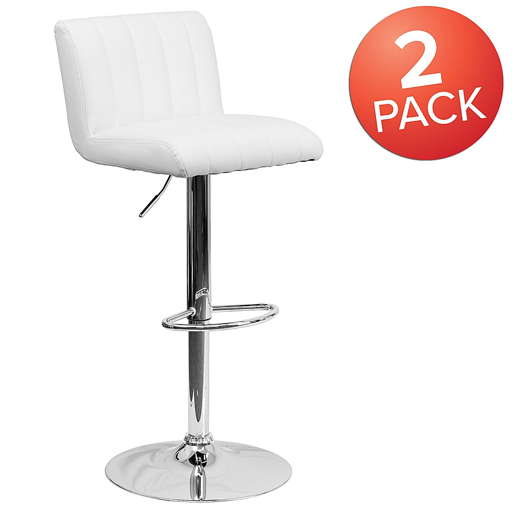Flash Furniture - 2 Pk. Contemporary Vinyl Adjustable Height Barstool with Vertical Stitch Back/Seat and Chrome Base - White_4