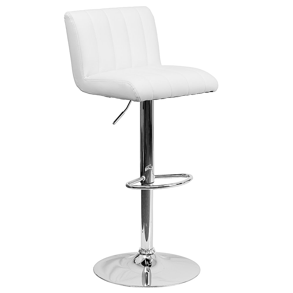 Flash Furniture - 2 Pk. Contemporary Vinyl Adjustable Height Barstool with Vertical Stitch Back/Seat and Chrome Base - White_2