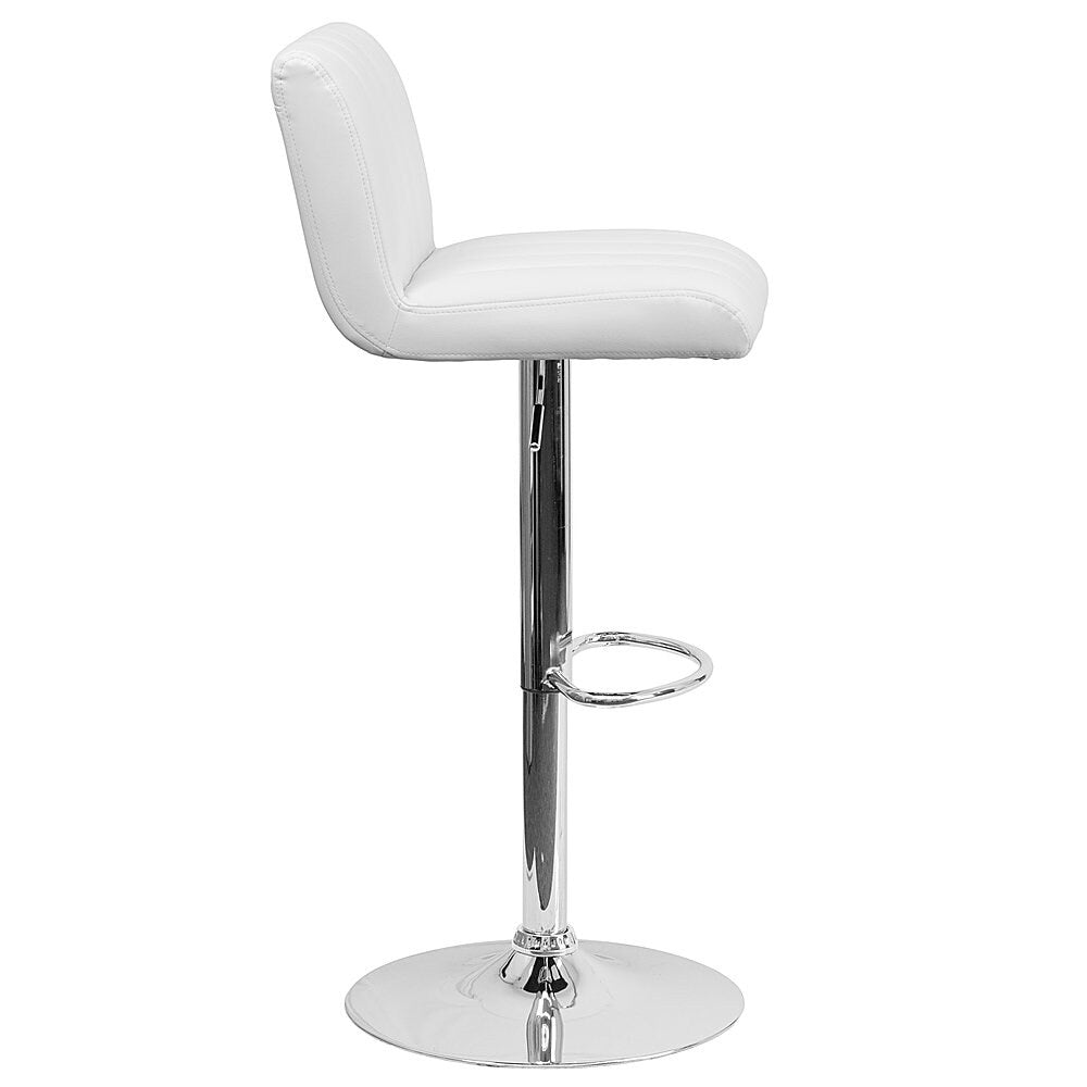 Flash Furniture - 2 Pk. Contemporary Vinyl Adjustable Height Barstool with Vertical Stitch Back/Seat and Chrome Base - White_1