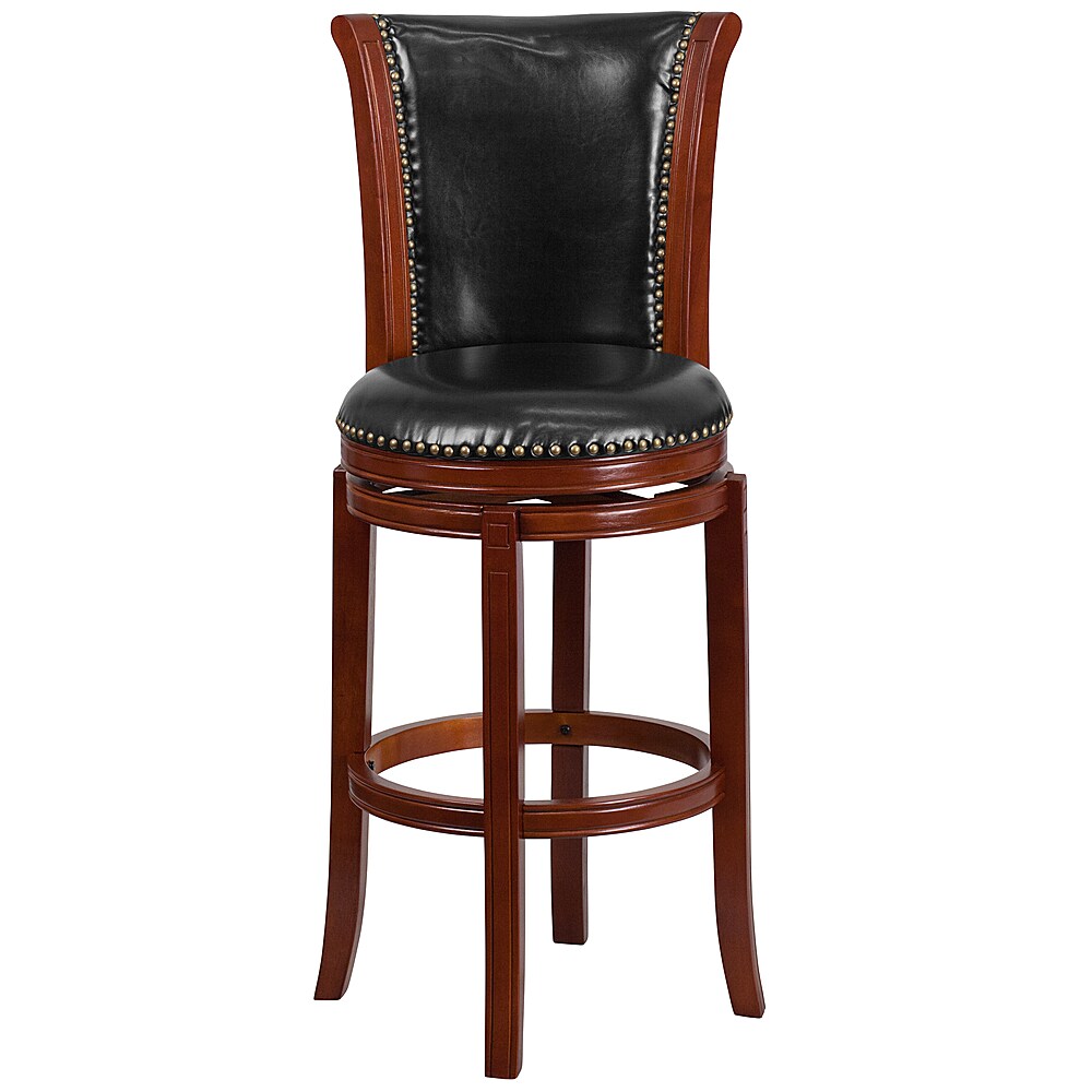Flash Furniture - 30'' High Wood Barstool with Panel Back and LeatherSoft Swivel Seat - Dark Chestnut_4
