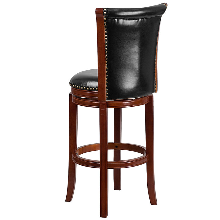 Flash Furniture - 30'' High Wood Barstool with Panel Back and LeatherSoft Swivel Seat - Dark Chestnut_3
