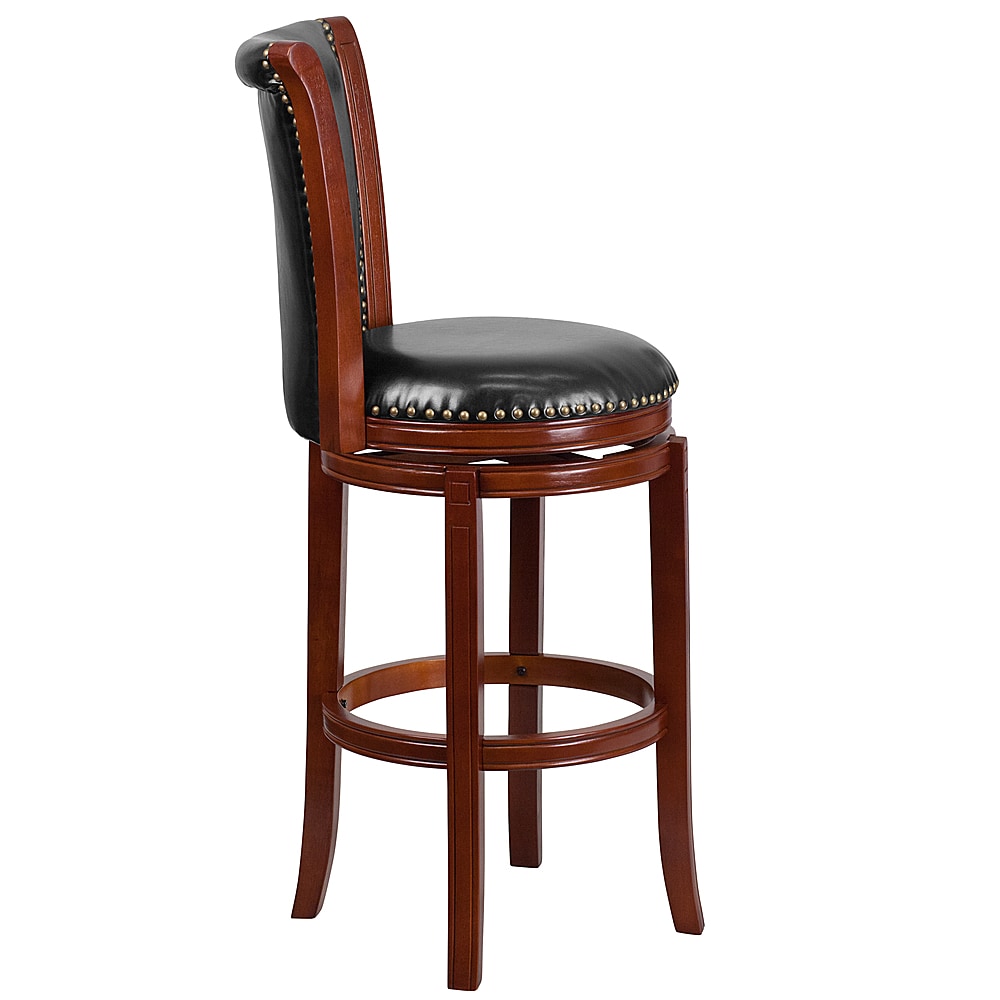 Flash Furniture - 30'' High Wood Barstool with Panel Back and LeatherSoft Swivel Seat - Dark Chestnut_1