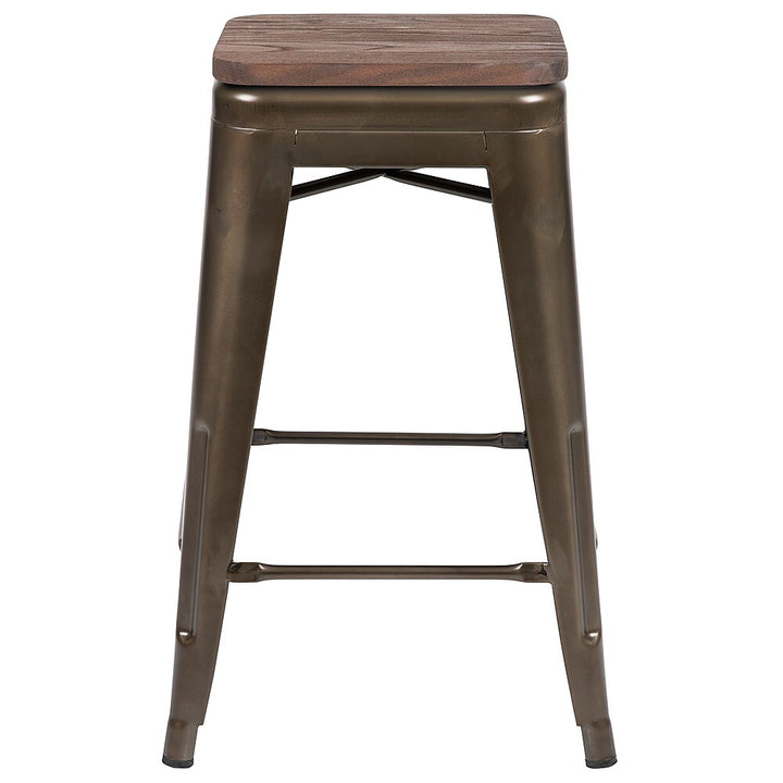 Flash Furniture - 24" High Metal Counter-Height, Indoor Bar Stool with Wood Seat - Stackable Set of 4 - Gun Metal_4