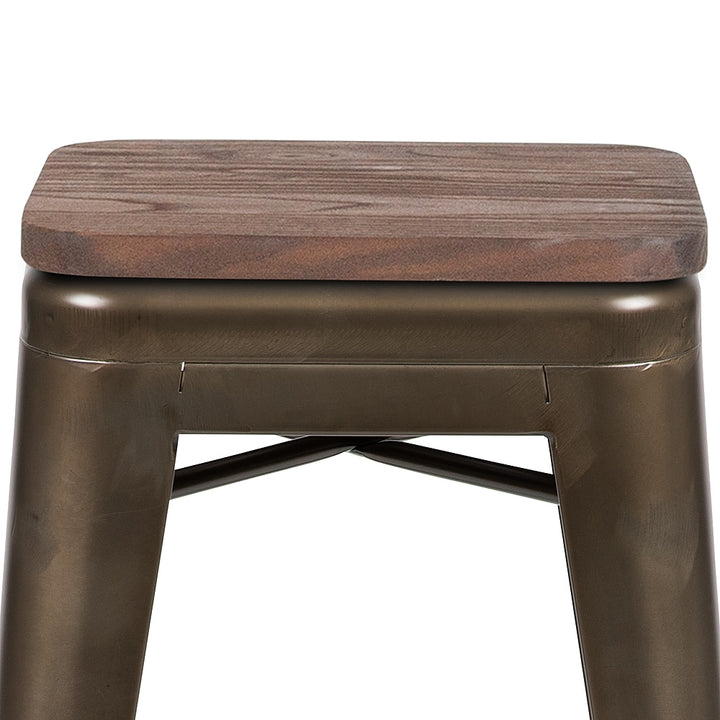 Flash Furniture - 24" High Metal Counter-Height, Indoor Bar Stool with Wood Seat - Stackable Set of 4 - Gun Metal_9