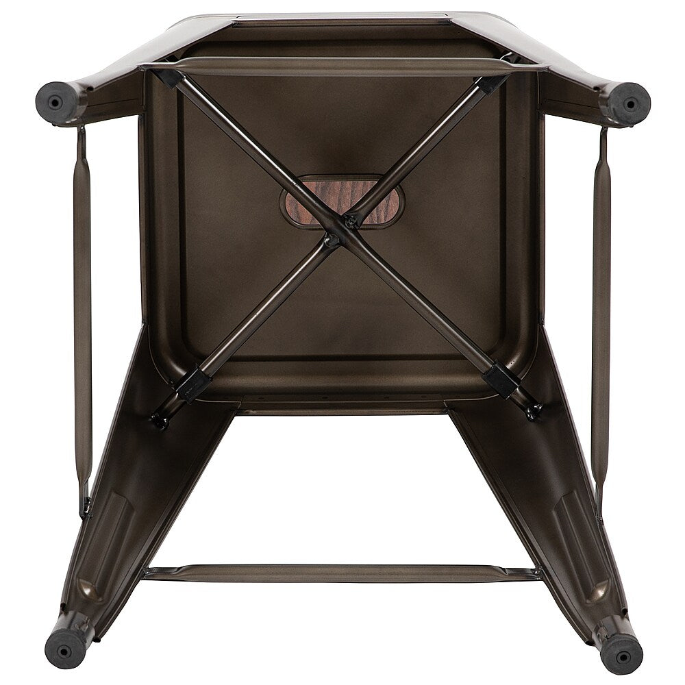 Flash Furniture - 24" High Metal Counter-Height, Indoor Bar Stool with Wood Seat - Stackable Set of 4 - Gun Metal_5