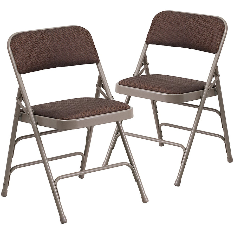 Flash Furniture - 2 Pack HERCULES Series Curved Triple Braced & Double Hinged Fabric Upholstered Metal Folding Chair - Brown Patterned_0