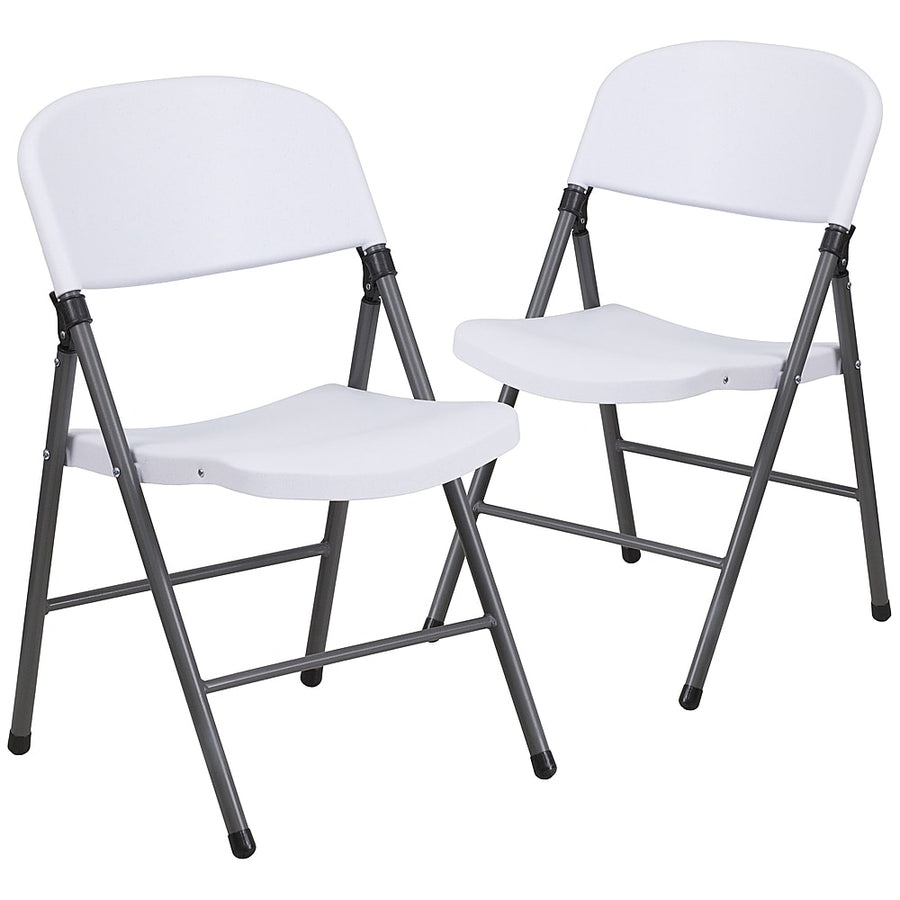 Flash Furniture - 2 Pack HERCULES Series 330 lb. Capacity Plastic Folding Chair with Charcoal Frame - Granite White_0