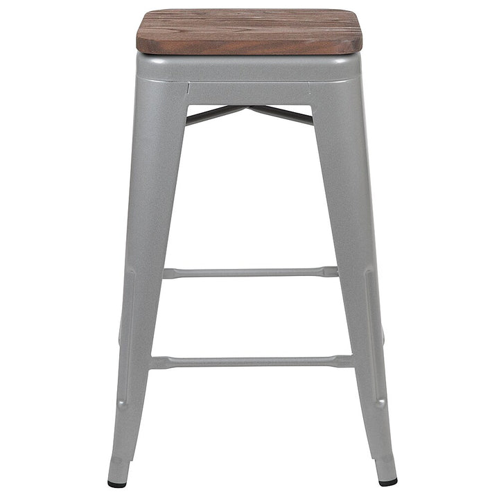 Flash Furniture - 24" High Metal Counter-Height, Indoor Bar Stool with Wood Seat - Stackable Set of 4 - Silver_3